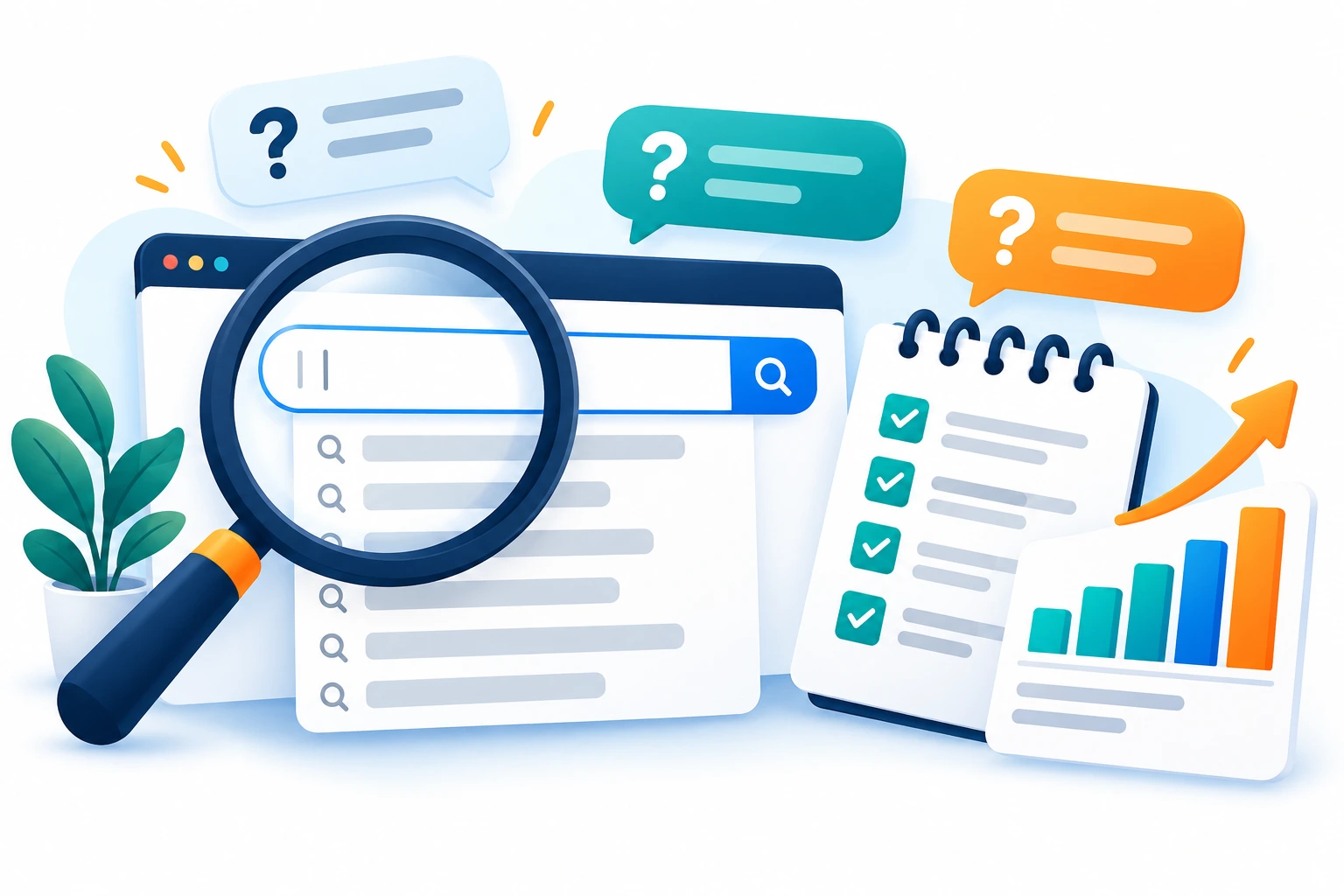 Keyword research notes and search suggestions on a computer screen