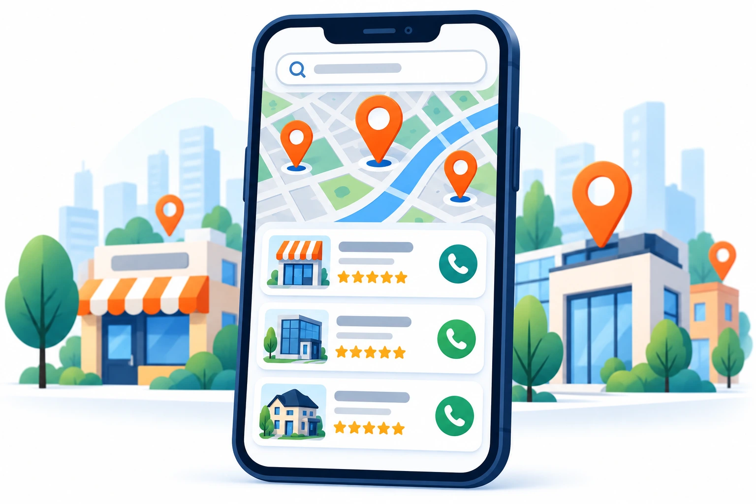Google Maps local pack showing nearby businesses